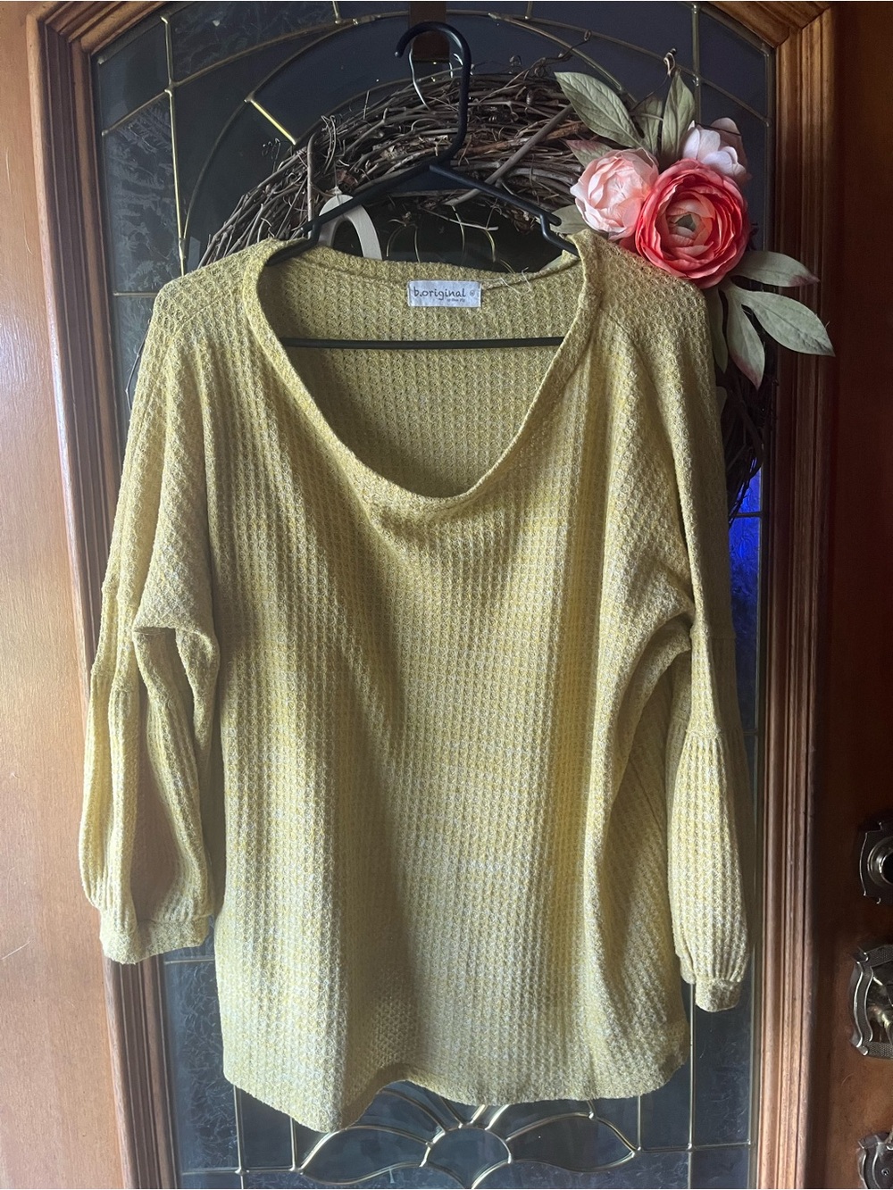Lightweight Mustard Waffle-Knit Cowl Sweater